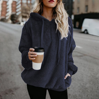 Damen Polerones Fleece Hoodies Langarm Kapuzenpullover Sweatshirt Herbst Winter Warm Reißverschluss Tasche Mantel Weibliches Sweatshirt