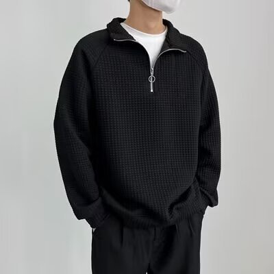 Herren Waffelstrick Pullover mit Halbzipper – Freizeit & Business Casual