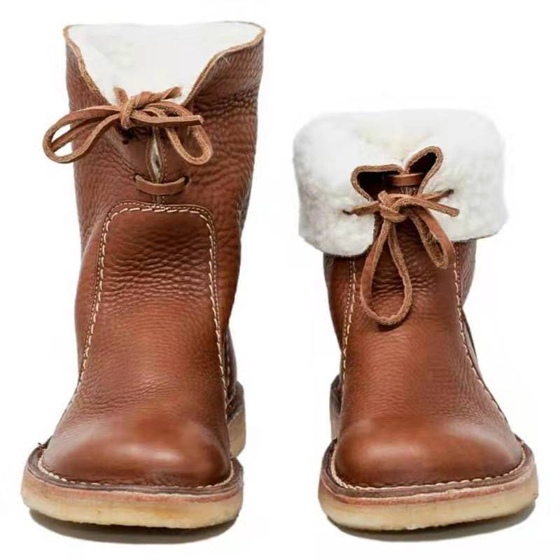 Damen Schneestiefel Damen Winter Pelz Plüsch Schnürstiefel