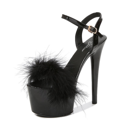 Lackleder Stilettos Plateau Sandalen Pelz High Heels