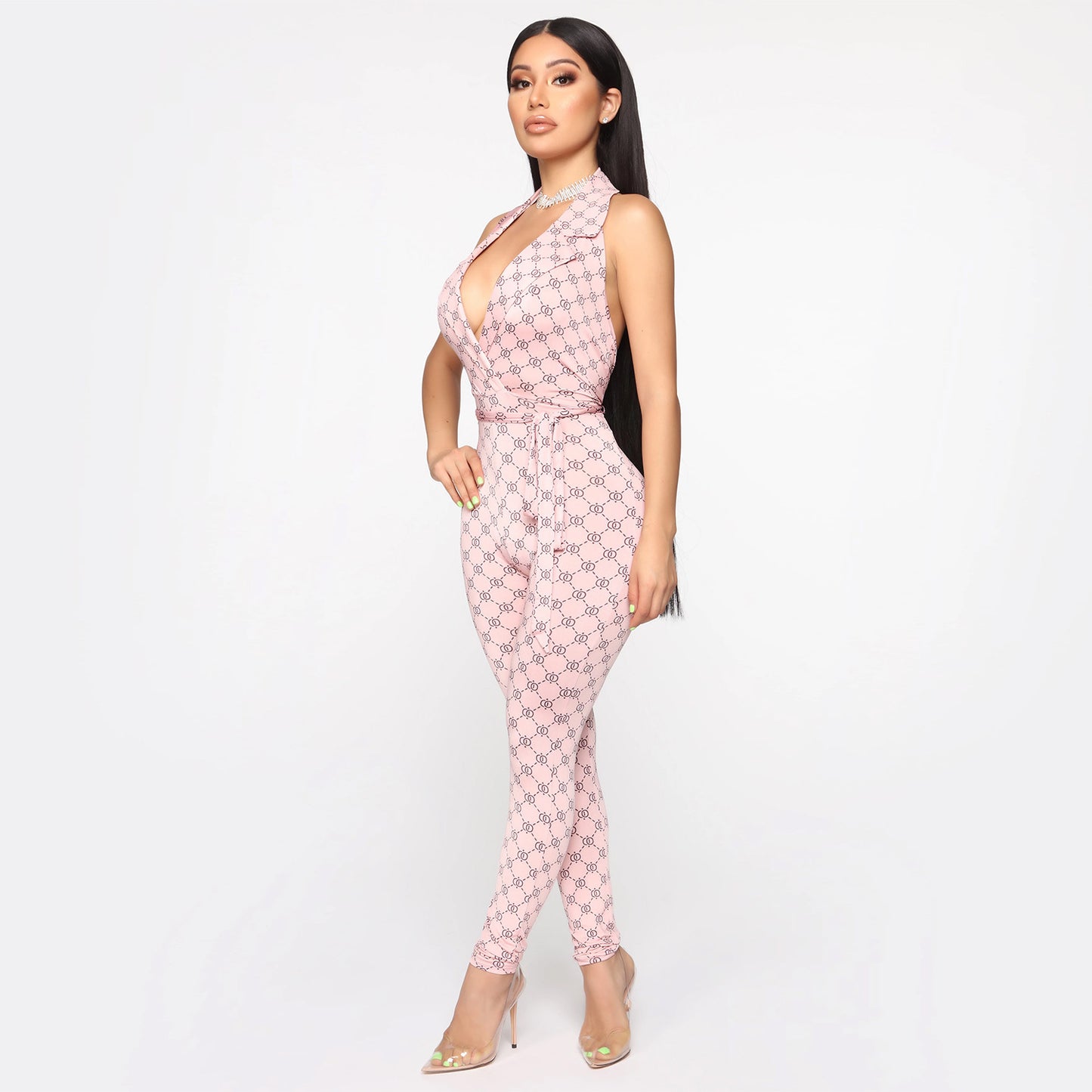 Printed sexy halter jumpsuit women