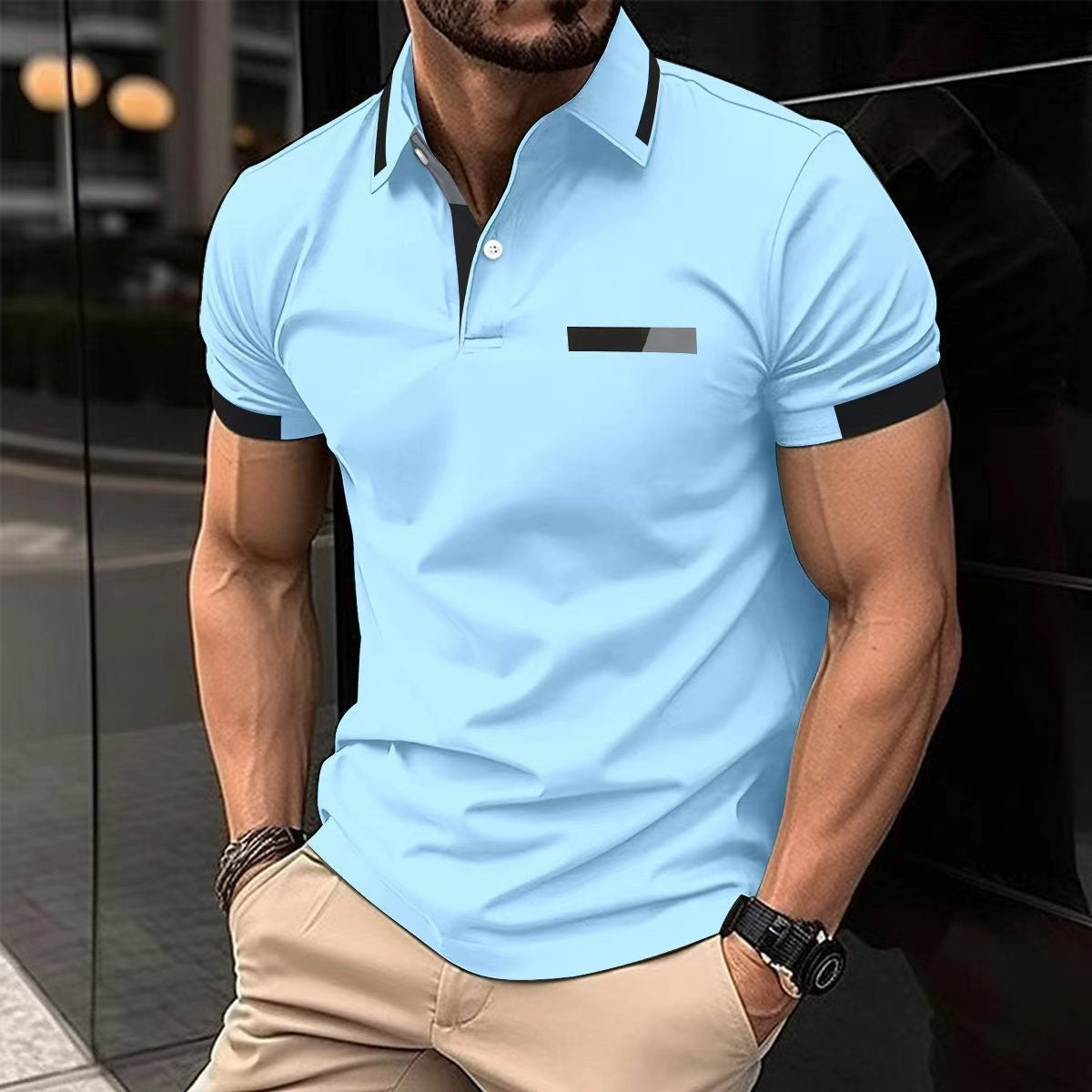 Herren Polo T-Shirt mit Zierbrusttasche – Sommerliches Kurzarmshirt mit Knopfleiste (1+1 Gratis)