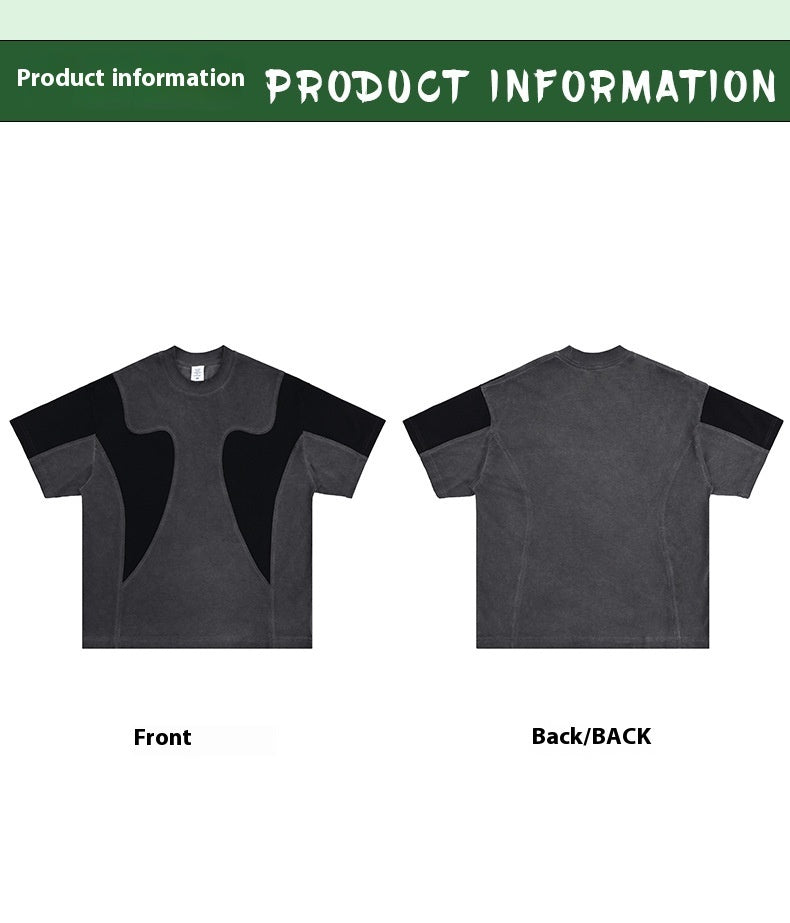 Retro Herren-T-Shirt im Patchwork-Stil – Used-Look mit Druck & Farbkontrast
