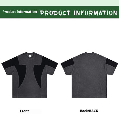 Retro Herren-T-Shirt im Patchwork-Stil – Used-Look mit Druck & Farbkontrast