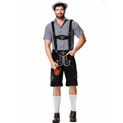 Herren Oktoberfest Kostüm – Trachtenhemd mit Lederhosen und Hut im Set