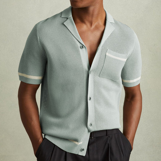 Kurzarm-Strickpolo mit Cuban-Kragen für Herren – Ideal für den Sommer