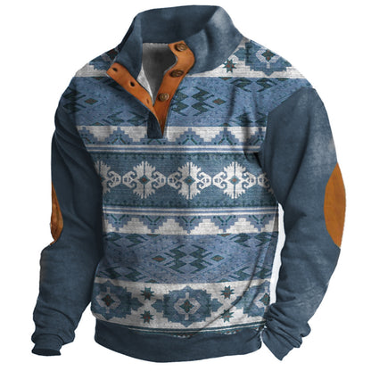 Herren Pullover mit 3D-Digitaldruck – Vier-Knopf-Design