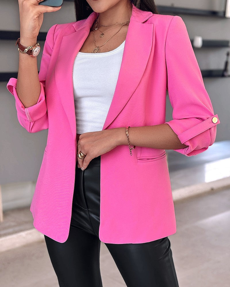 Lässiger Blazer mit gerollten Ärmeln und Taschen für Damen