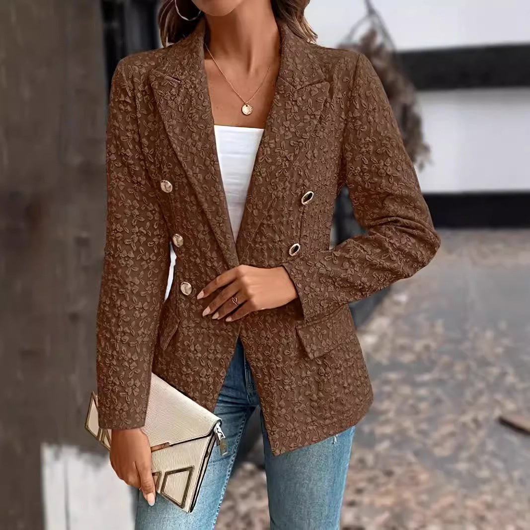 Wintermode Temperament Reine Farbe Zweireiher Blazer Damenbekleidung