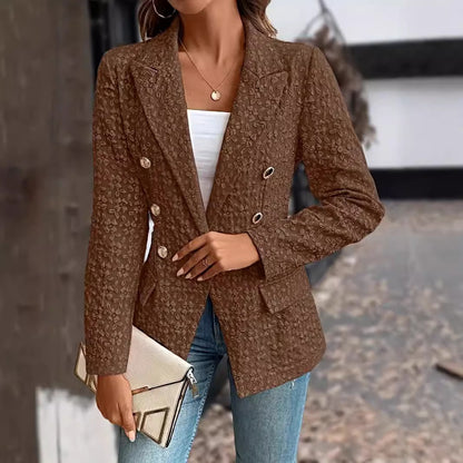 Wintermode Temperament Reine Farbe Zweireiher Blazer Damenbekleidung