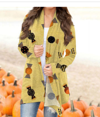 Halloween Digitaldruck Lässige Strickjacke Jacke Damen