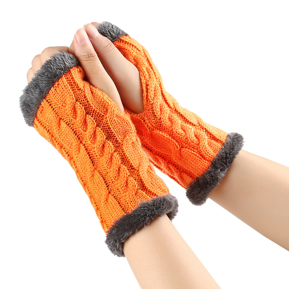 Winter Plüsch Handschuhe Twist Gestrickte Fingerlose Fleece Handschuhe Frauen Warme Verdickte Wollhandschuhe