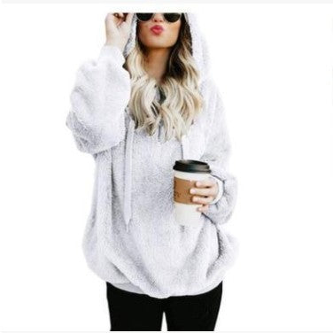 Damen Polerones Fleece Hoodies Langarm Kapuzenpullover Sweatshirt Herbst Winter Warm Reißverschluss Tasche Mantel Weibliches Sweatshirt