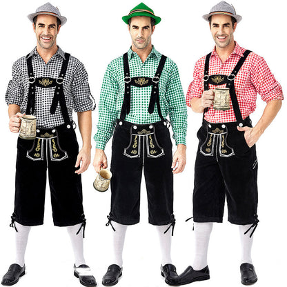 Men's beer festival clothes Plaid Shirt Suspenders
