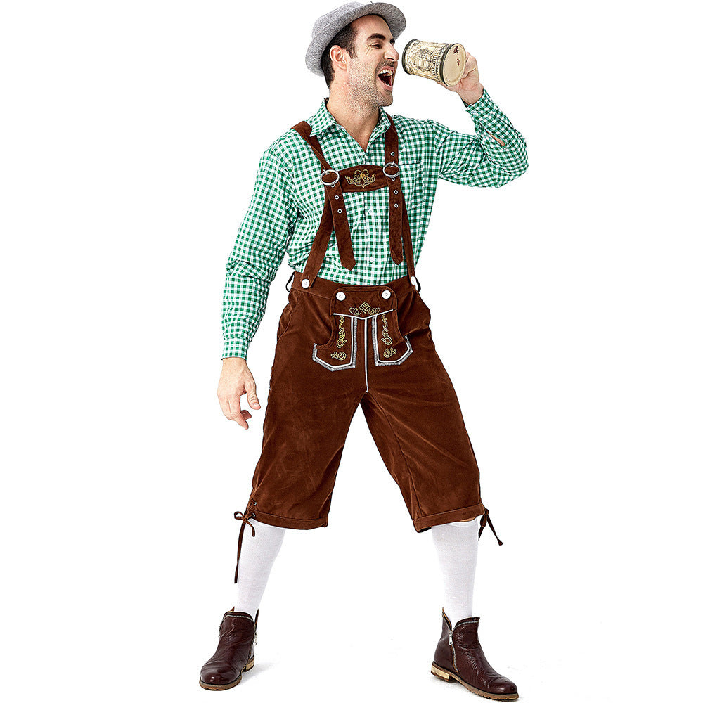 Men's beer festival clothes Plaid Shirt Suspenders