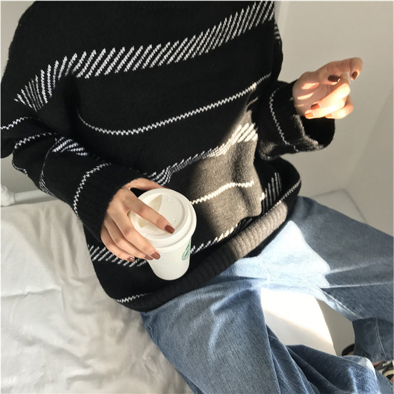 Retro Pullover Rollkragenpullover Streifenpullover