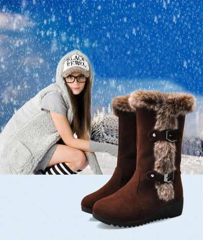 Schneestiefel Mittelkalb Kunstpelz Plüsch Winter Damenstiefel