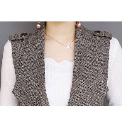Plaid Lange Blazer Weste Frauen Ärmellose Jacke