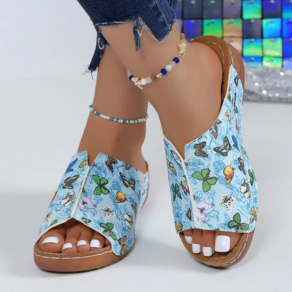 Peep Toe Wedge Fashion Einfache Slip-on Fashion Sandaletten Hausschuhe