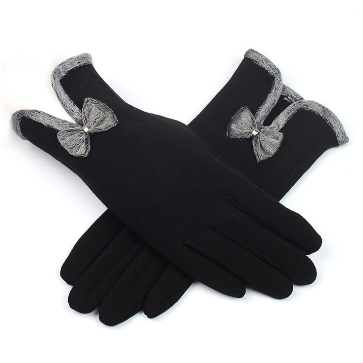Damen Herbst Winter Nicht-Umgestülpte Samt Kaschmir Vollfinger Warme Spitzenhandschuhe Damen Baumwolle Touchscreen Fliege Handschuhe