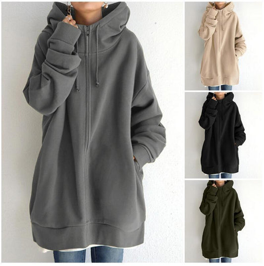 Damen Fuzzy Hoodies Langer Sport Pullover Hoodie Full-Zip Hoodie Sweatshirt