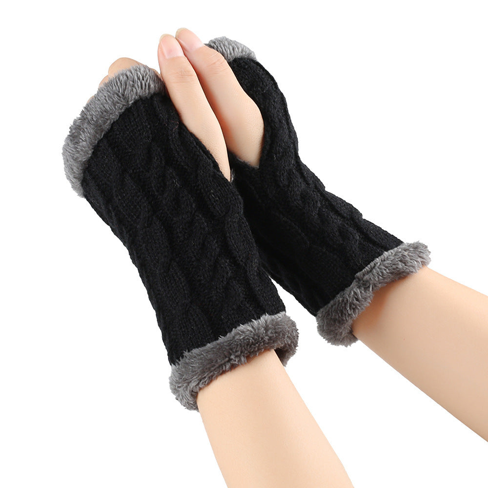 Winter Plüsch Handschuhe Twist Gestrickte Fingerlose Fleece Handschuhe Frauen Warme Verdickte Wollhandschuhe