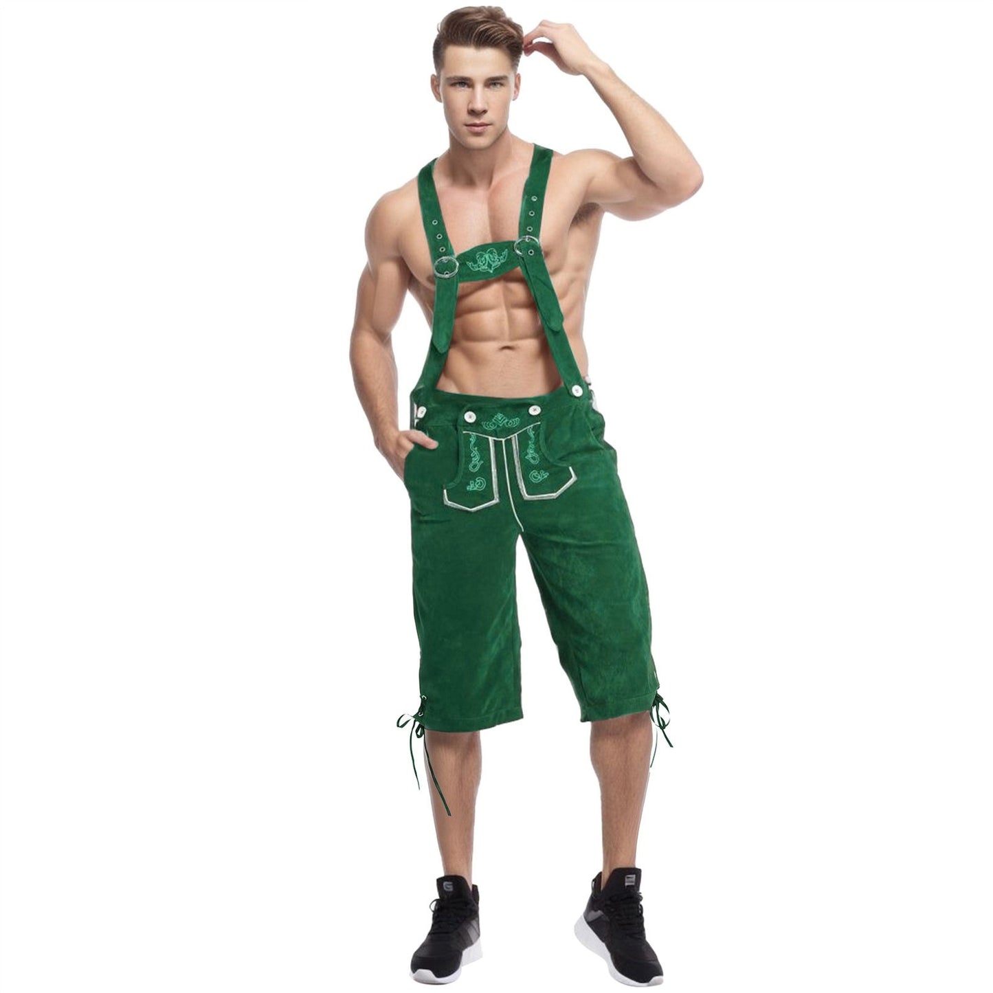 Men's beer festival clothes Plaid Shirt Suspenders