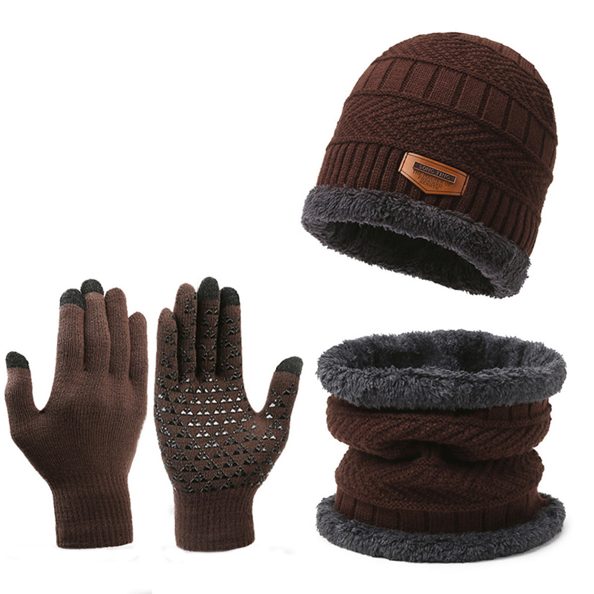 Herren Winter Set – Schal, Mütze & Handschuhe, Fleecefutter, 3-teilig