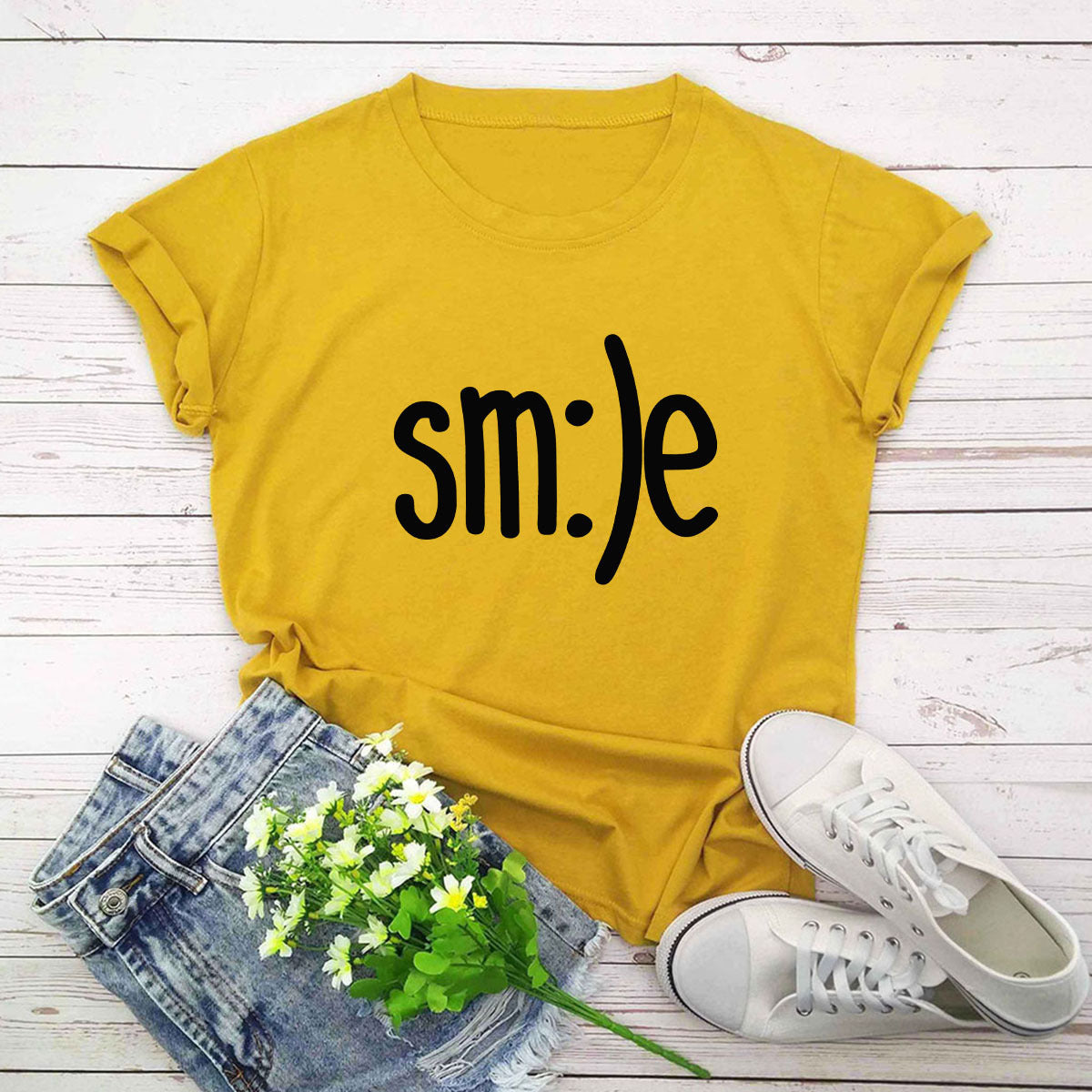 S-5XL Plus Size T-Shirt Damen Neues Smile Letter Printed Shirt O-Ausschnitt Kurzarm T-Shirts Sommer Top 100% Baumwolle Damen T-Shirts