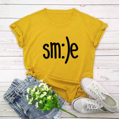 S-5XL Plus Size T-Shirt Damen Neues Smile Letter Printed Shirt O-Ausschnitt Kurzarm T-Shirts Sommer Top 100% Baumwolle Damen T-Shirts
