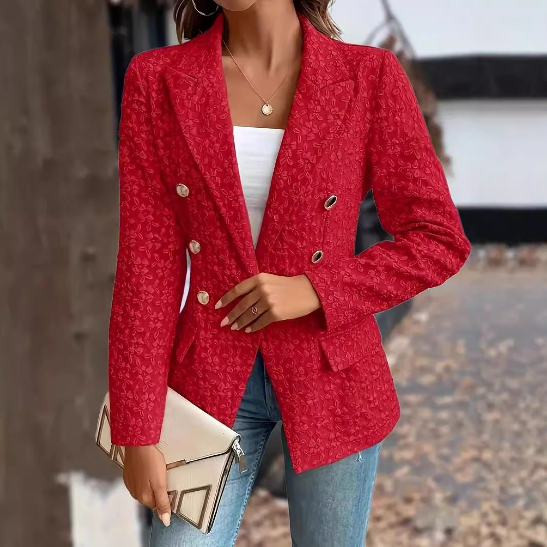 Wintermode Temperament Reine Farbe Zweireiher Blazer Damenbekleidung