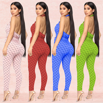 Printed sexy halter jumpsuit women