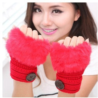 Faux Kaninchenfell warme fingerlose Wolle Winter gestrickte Handschuhe Frauen