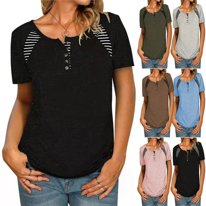 Damen T-Shirt mit kurzen Ärmeln, bedruckt, gestreift, lässig
