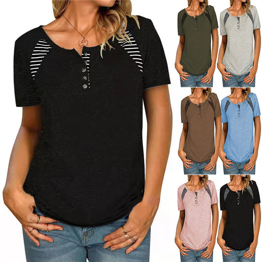 Damen T-Shirt mit kurzen Ärmeln, bedruckt, gestreift, lässig