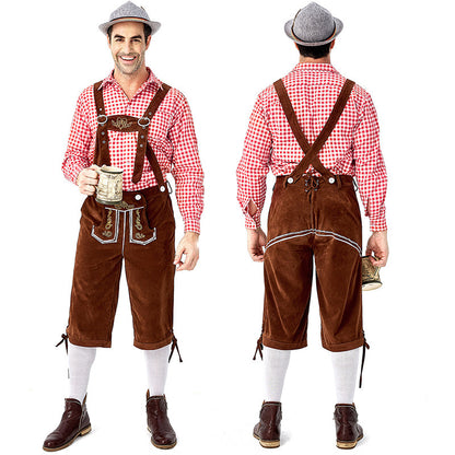 Men's beer festival clothes Plaid Shirt Suspenders