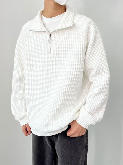 Herren Waffelstrick Pullover mit Halbzipper – Freizeit & Business Casual