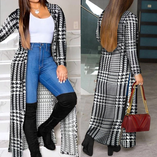 Langer bedruckter Langarm-Cardigan für Damen