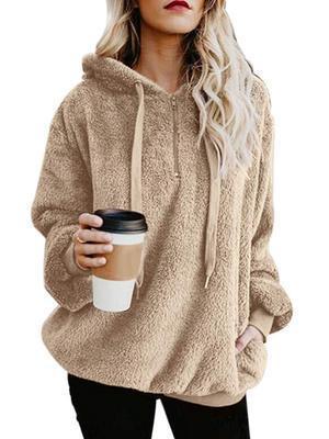Damen Polerones Fleece Hoodies Langarm Kapuzenpullover Sweatshirt Herbst Winter Warm Reißverschluss Tasche Mantel Weibliches Sweatshirt