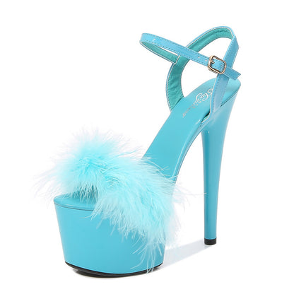 Lackleder Stilettos Plateau Sandalen Pelz High Heels