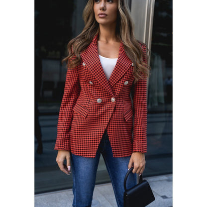 Damen-Blazer mit Hahnentrittmuster und Taschenmantel