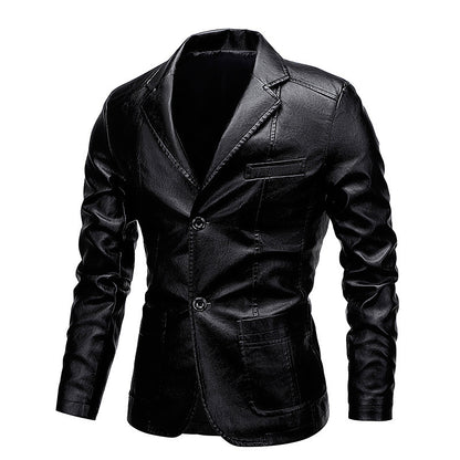 Herrenjacke aus PU-Leder mit Revers – Slim Fit, vielseitig kombinierbar
