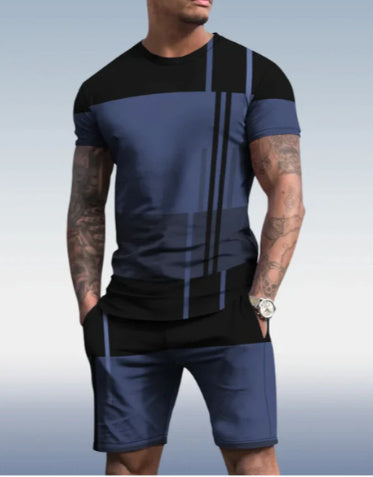 Herren Zweiteiler – Kurzarm Sport- & Freizeitanzug mit Rundhals | Multicolor 3D-Print