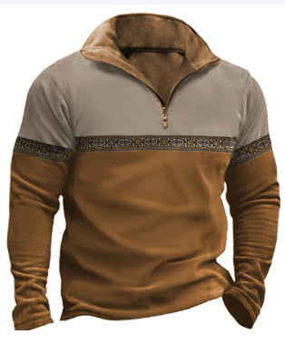 Retro Patchwork Polo Shirt mit Reißverschluss – Baumwollmischung