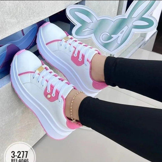 Damen Plateauschuhe Schnürschuhe Weiße Schuhe