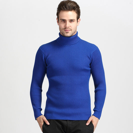 Herren Rollkragenpullover aus dickem Wollmischgewebe mit Rippstruktur – Slim Fit