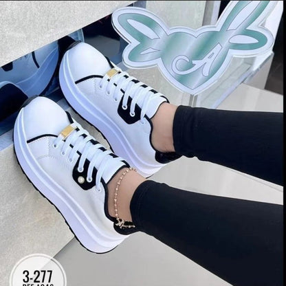 Damen Plateauschuhe Schnürschuhe Weiße Schuhe