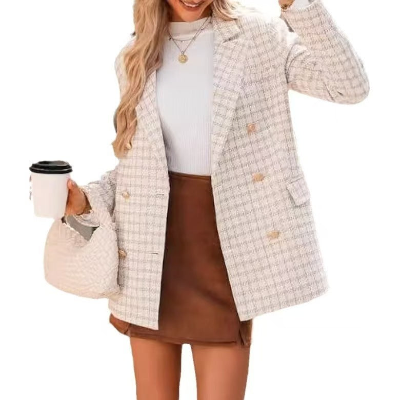 Damen-Blazer aus Polyester-Tweed mit modischen, lässigen Taschen oben