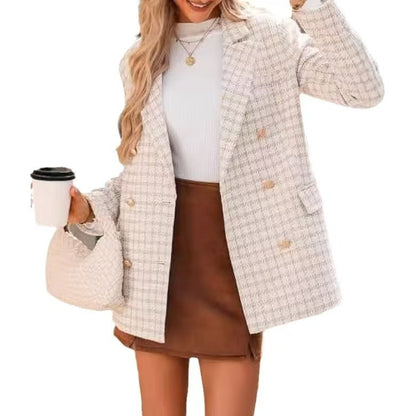 Damen-Blazer aus Polyester-Tweed mit modischen, lässigen Taschen oben