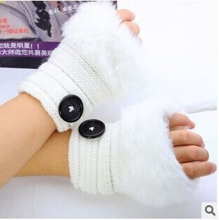 Faux Kaninchenfell warme fingerlose Wolle Winter gestrickte Handschuhe Frauen